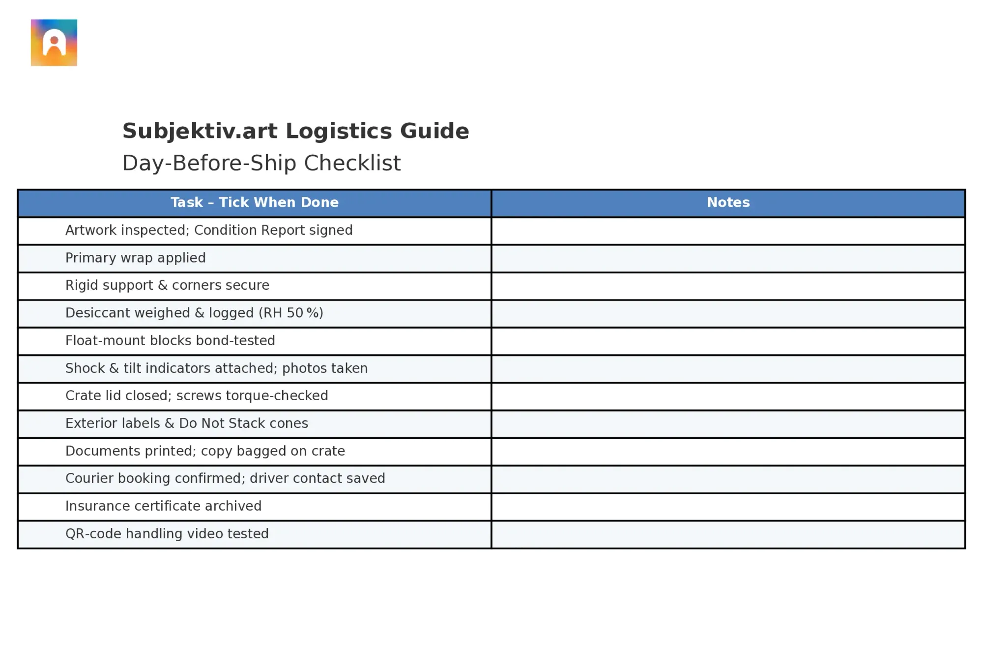 &nbsp;“Day-Before-Ship” Preparation Checklist
